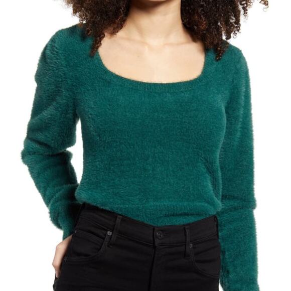ASTR The Label Fuzzy Crop Sweater Green Size Large - Picture 12 of 12
